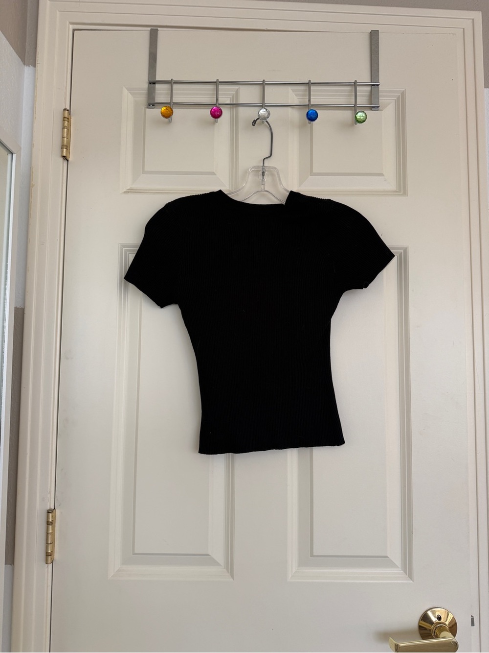 Altar'd State Black Ribbed Button-Front Short Sleeve Top - Picture 2 of 3